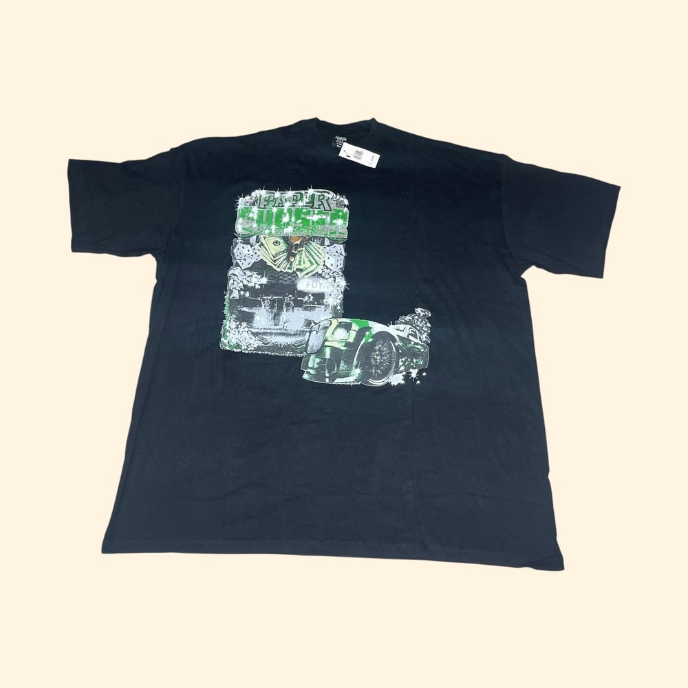 NWT Y2K Cotton Heritage Paper Chaser Graphic T-Shirt Black‎ Money Car Mens 5XB